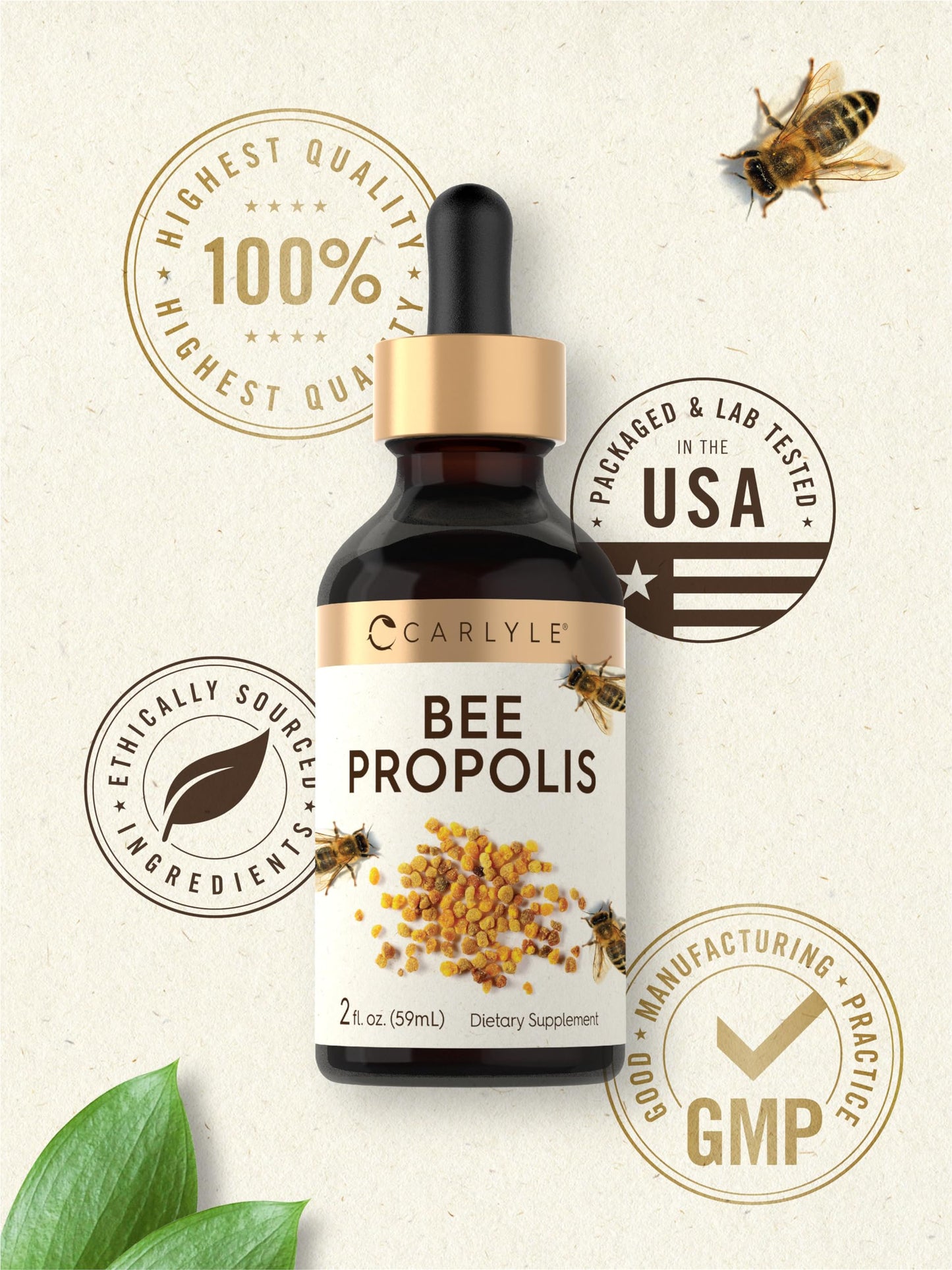 Carlyle Bee Propolis Tincture Drops | 2 Fl Oz | Liquid Extract | Non-GMO, Gluten Free Supplement