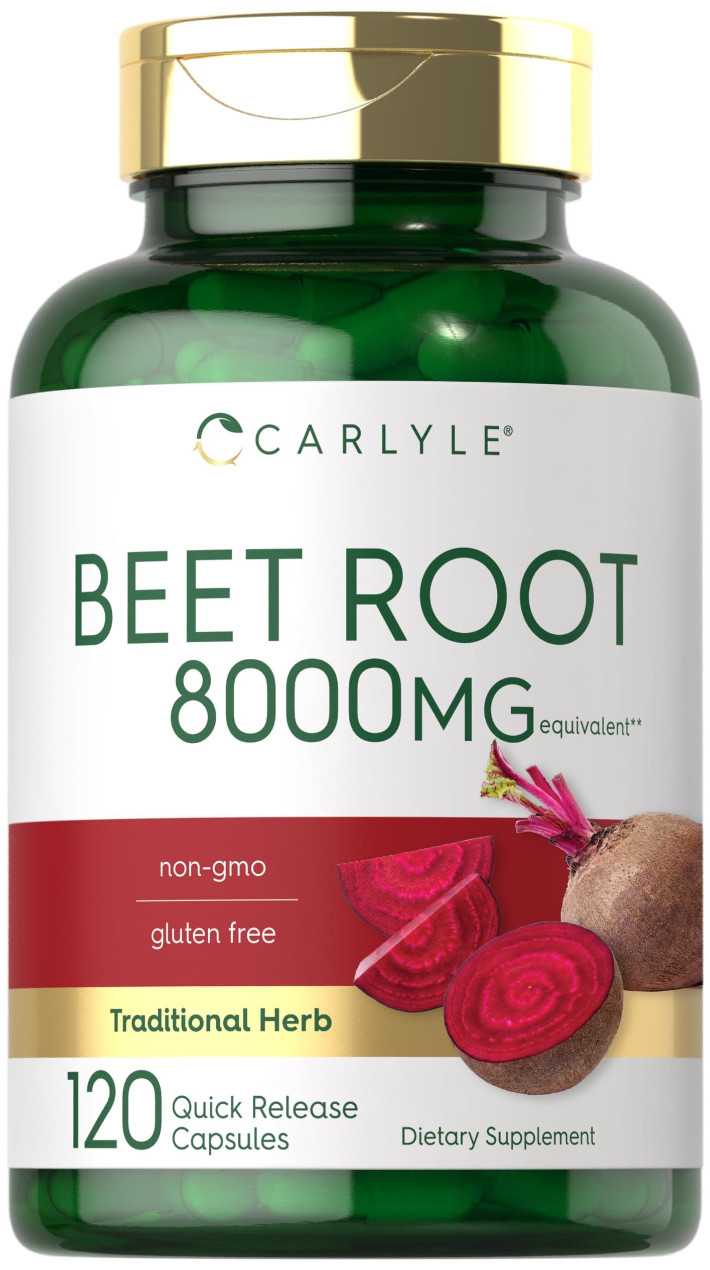 Carlyle Beet Root Capsules | 8000 mg | 120 Count | Non-GMO and Gluten Free Supplement