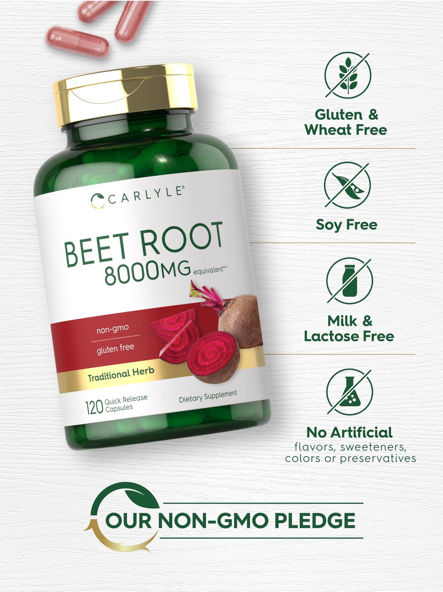 Carlyle Beet Root Capsules | 8000 mg | 120 Count | Non-GMO and Gluten Free Supplement