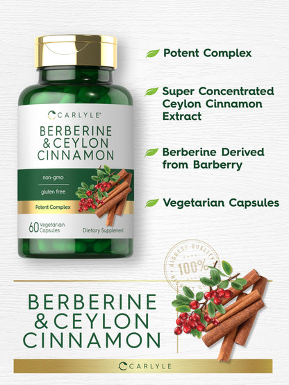 Carlyle Berberine with Ceylon Cinnamon - 2000mg Complex, 60 Capsules | Vegetarian, Non-GMO, Gluten Free