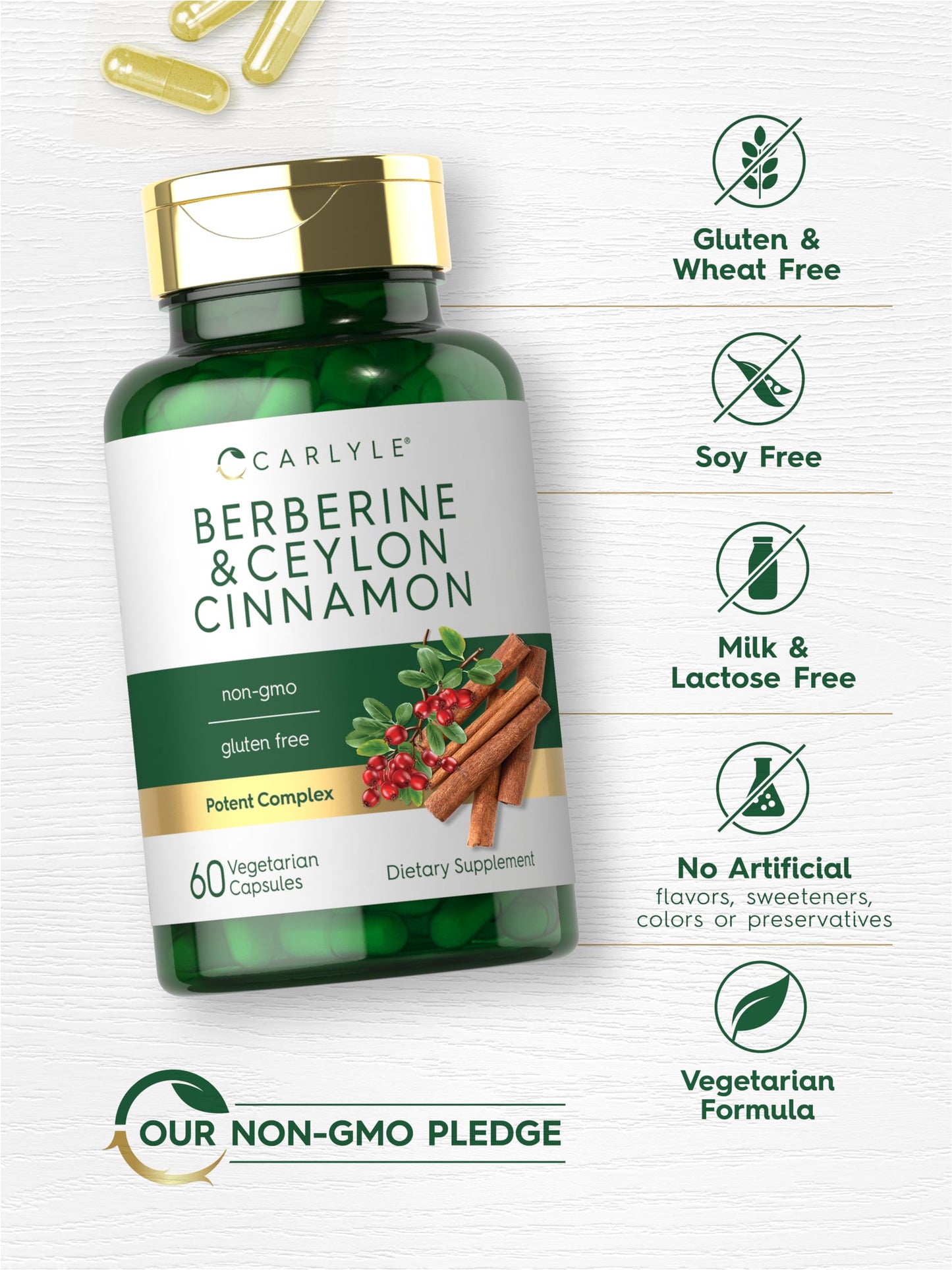 Carlyle Berberine with Ceylon Cinnamon 2000mg | 60 Capsules | Vegetarian, Non-GMO, Gluten Free (Pack of 2)