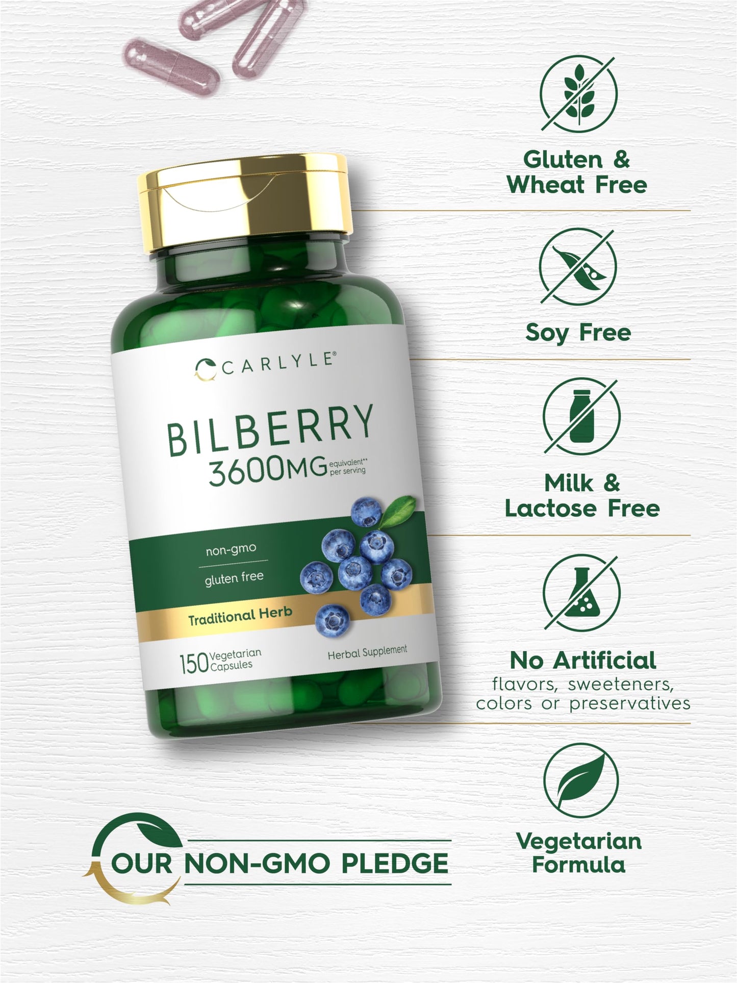 Carlyle Bilberry Extract Capsules | 3600mg, 150 Count | Vegetarian, Non-GMO, Gluten Free Fruit Supplement