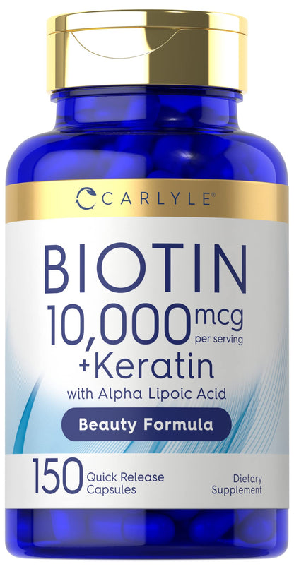 Carlyle Biotin 10000mcg | 150 Caps | Keratin Beauty Formula | Non-GMO