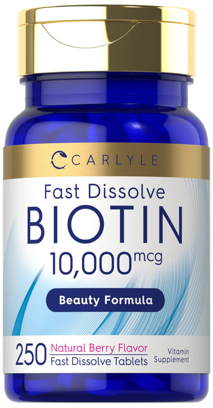 Carlyle Biotin 10000mcg | 250 Fast-Dissolve Tablets | Vegetarian, Non-GMO, Gluten Free