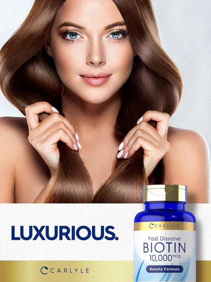 Carlyle Biotin 10000mcg | 250 Fast-Dissolve Tablets | Vegetarian, Non-GMO, Gluten Free