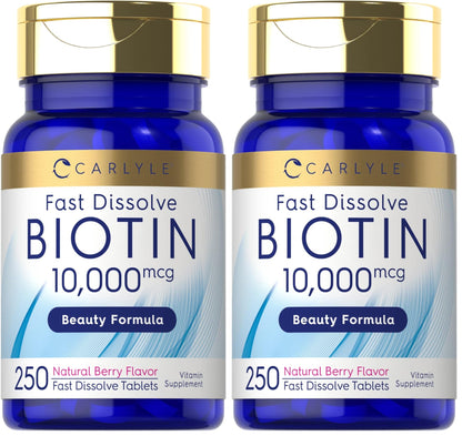 Carlyle Biotin 10000mcg | 250 Fast-Dissolve Tablets | Pack of 2