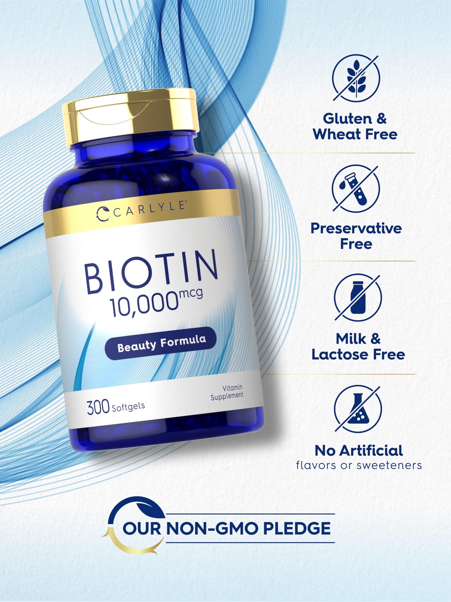 Carlyle Biotin 10000mcg | 300 Softgels | Max Strength | Non-GMO, Gluten Free Supplement