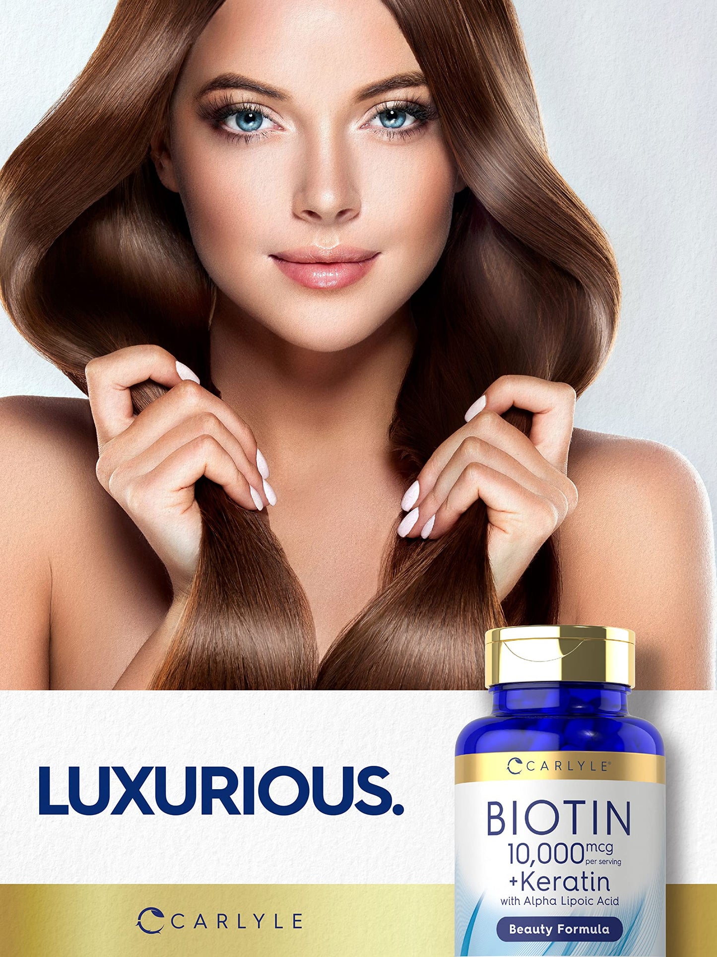 Carlyle Biotin 10000mcg | 150 Caps | Keratin Beauty Formula | Non-GMO
