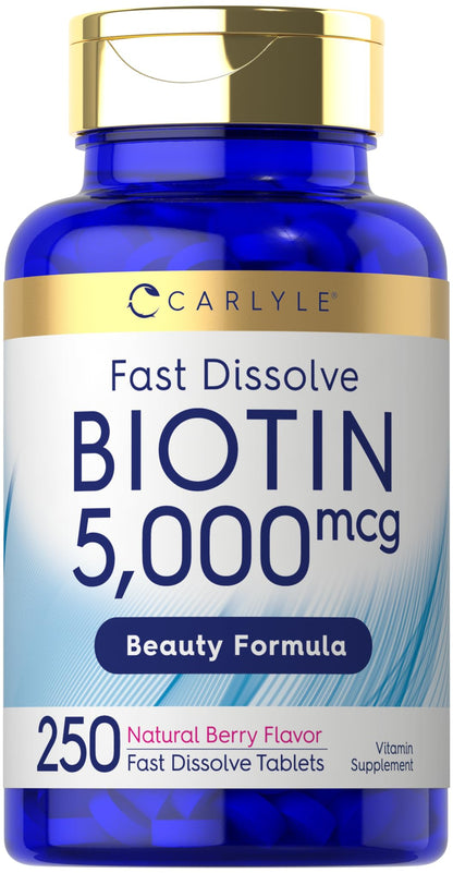 Carlyle Biotin 5000mcg – 250 Fast-Dissolve Tablets | Vegetarian, Non-GMO, Gluten Free