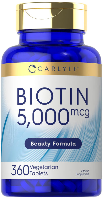 Carlyle Biotin 5000 mcg – 360 Vegetarian Tablets | Non-GMO, Gluten-Free