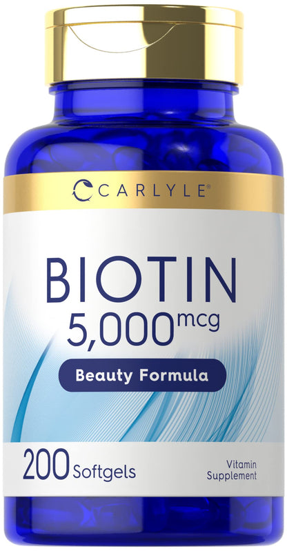 Carlyle Biotin 5000mcg Softgels – 200 Count | Hair, Skin & Nails Vitamin | Non-GMO, Gluten Free