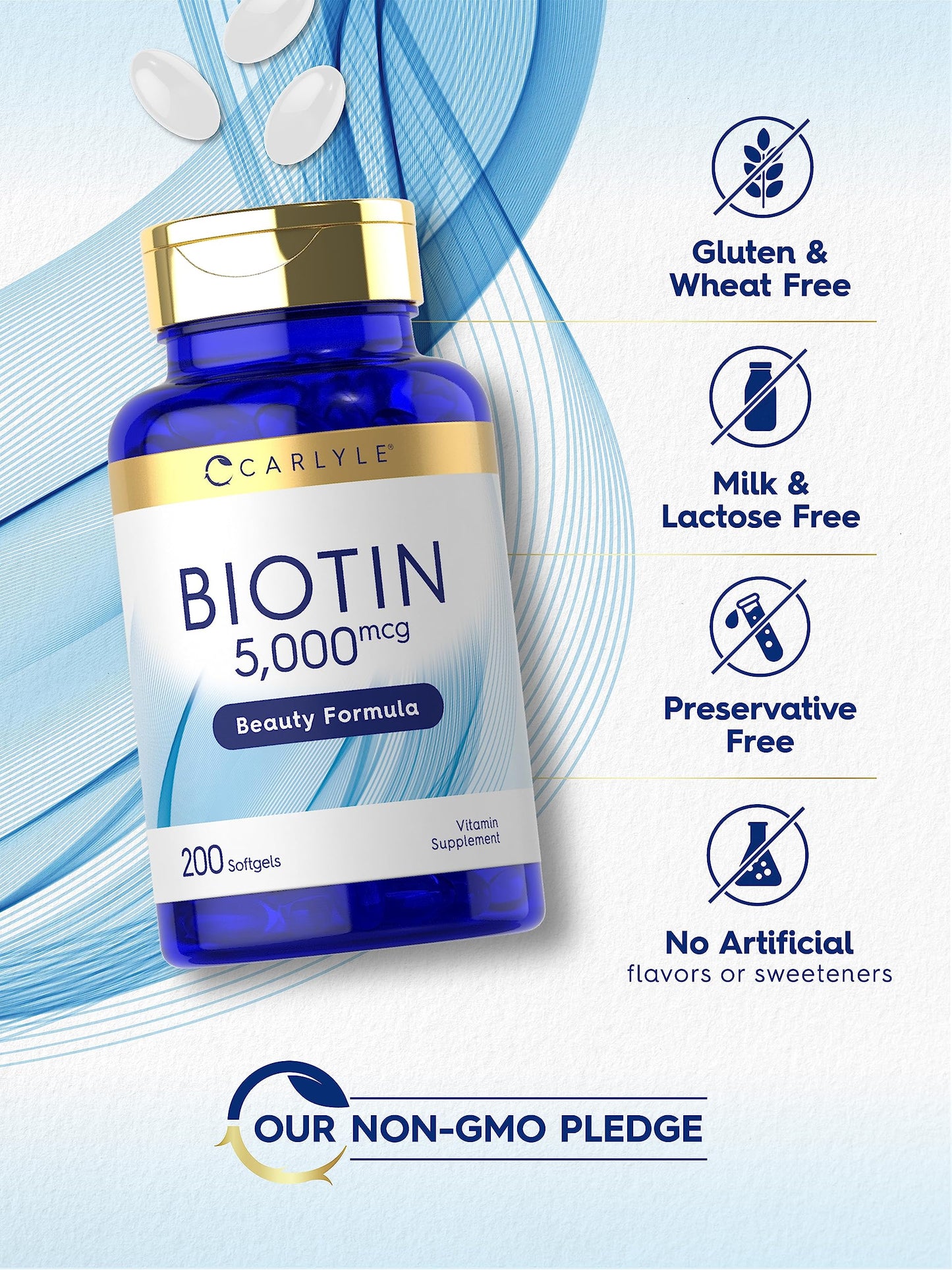 Carlyle Biotin 5000mcg Softgels – 200 Count | Hair, Skin & Nails Vitamin | Non-GMO, Gluten Free