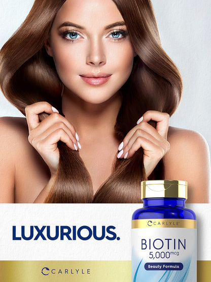 Carlyle Biotin 5000mcg Softgels – 200 Count | Hair, Skin & Nails Vitamin | Non-GMO, Gluten Free