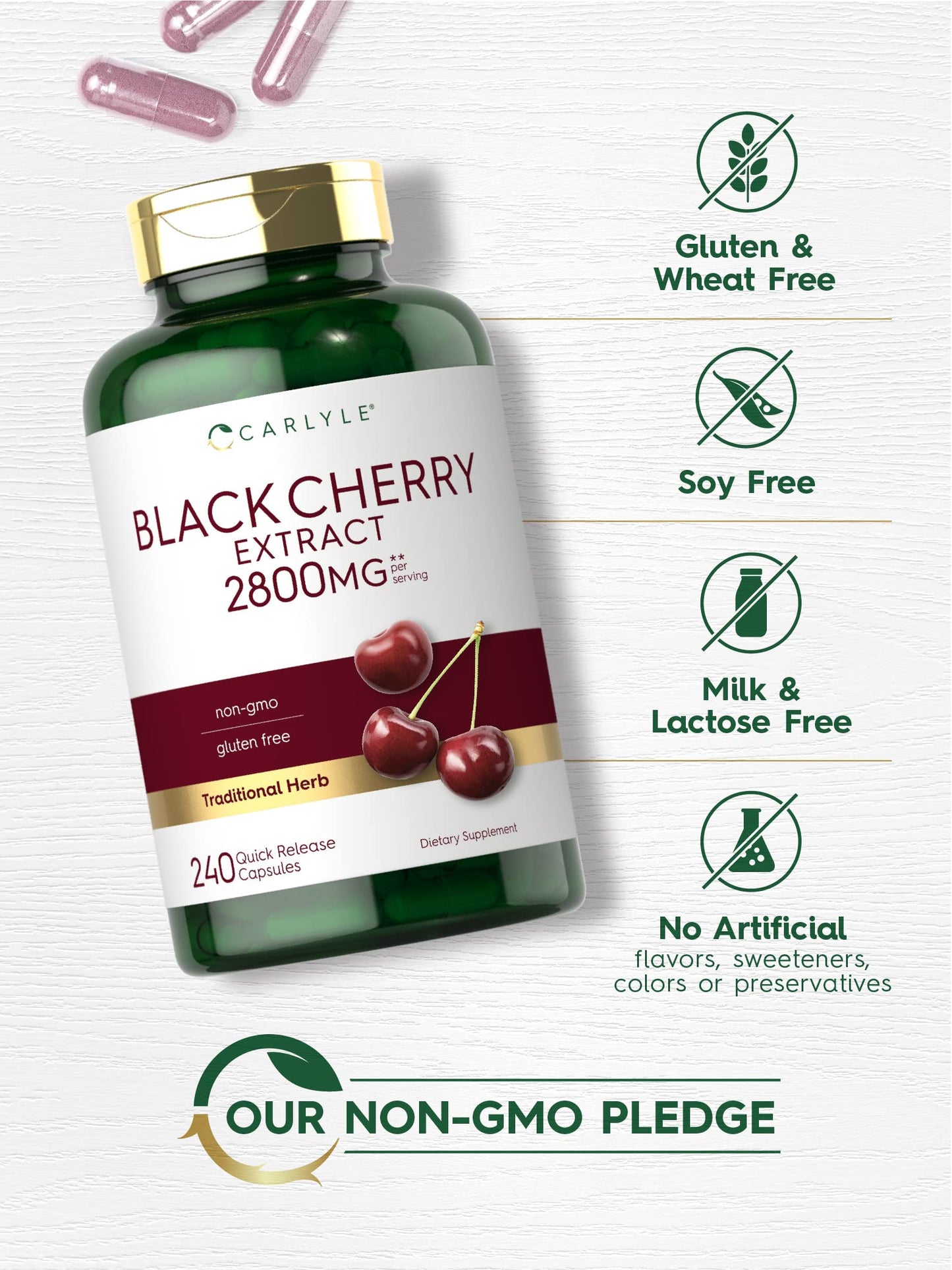 Carlyle Black Cherry Extract Concentrate 2800 mg | 240 Capsules | Non-GMO & Gluten Free Formula | Prunus Serotina Supplement