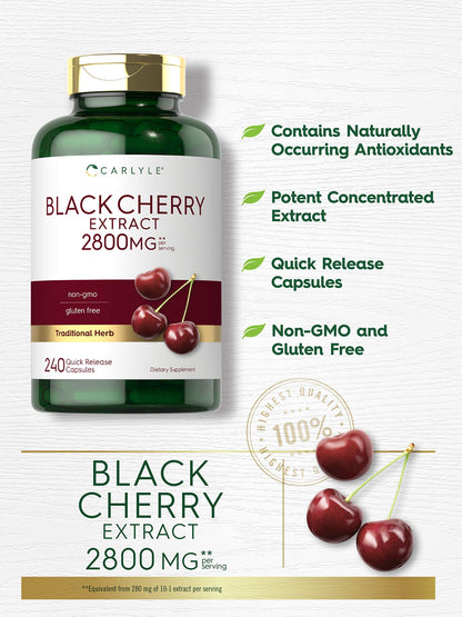 Carlyle Black Cherry Extract Concentrate 2800 mg | 240 Capsules | Non-GMO & Gluten Free Formula | Prunus Serotina Supplement