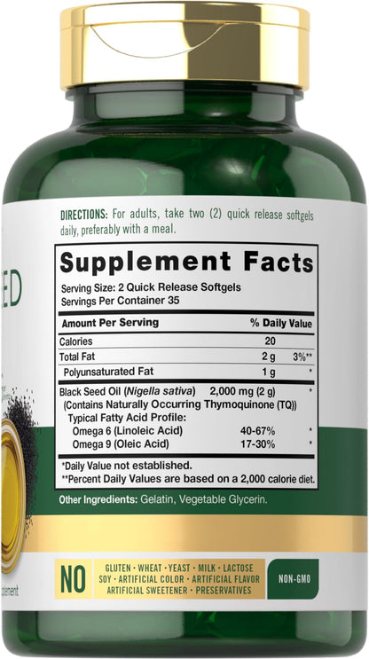 Carlyle Black Seed Oil Softgel Capsules 2000mg | 70 Softgels | Non-GMO & Gluten Free | for Women & Men