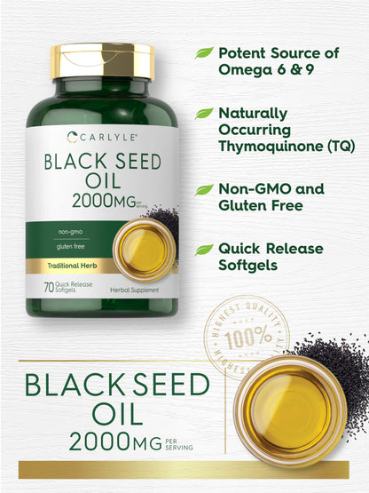 Carlyle Black Seed Oil Softgel Capsules 2000mg | 70 Softgels | Non-GMO & Gluten Free | for Women & Men