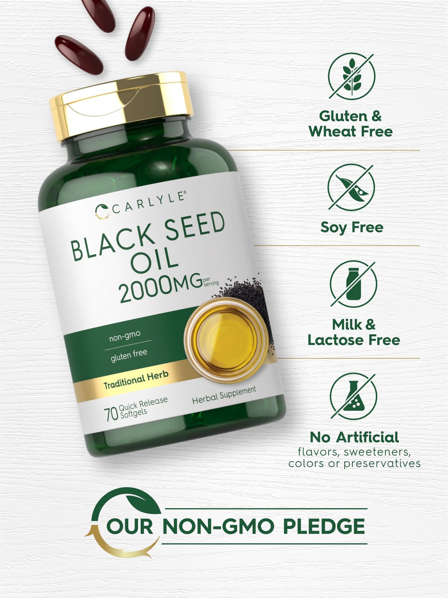 Carlyle Black Seed Oil Softgel Capsules 2000mg | 70 Softgels | Non-GMO & Gluten Free | for Women & Men