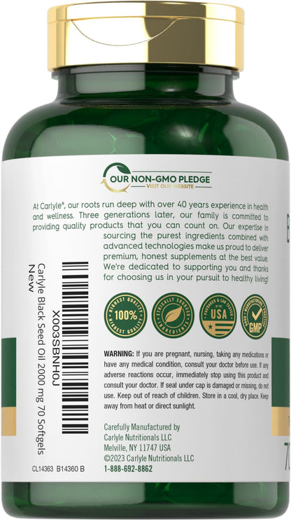Carlyle Black Seed Oil Softgel Capsules 2000mg | 70 Softgels | Non-GMO & Gluten Free | for Women & Men