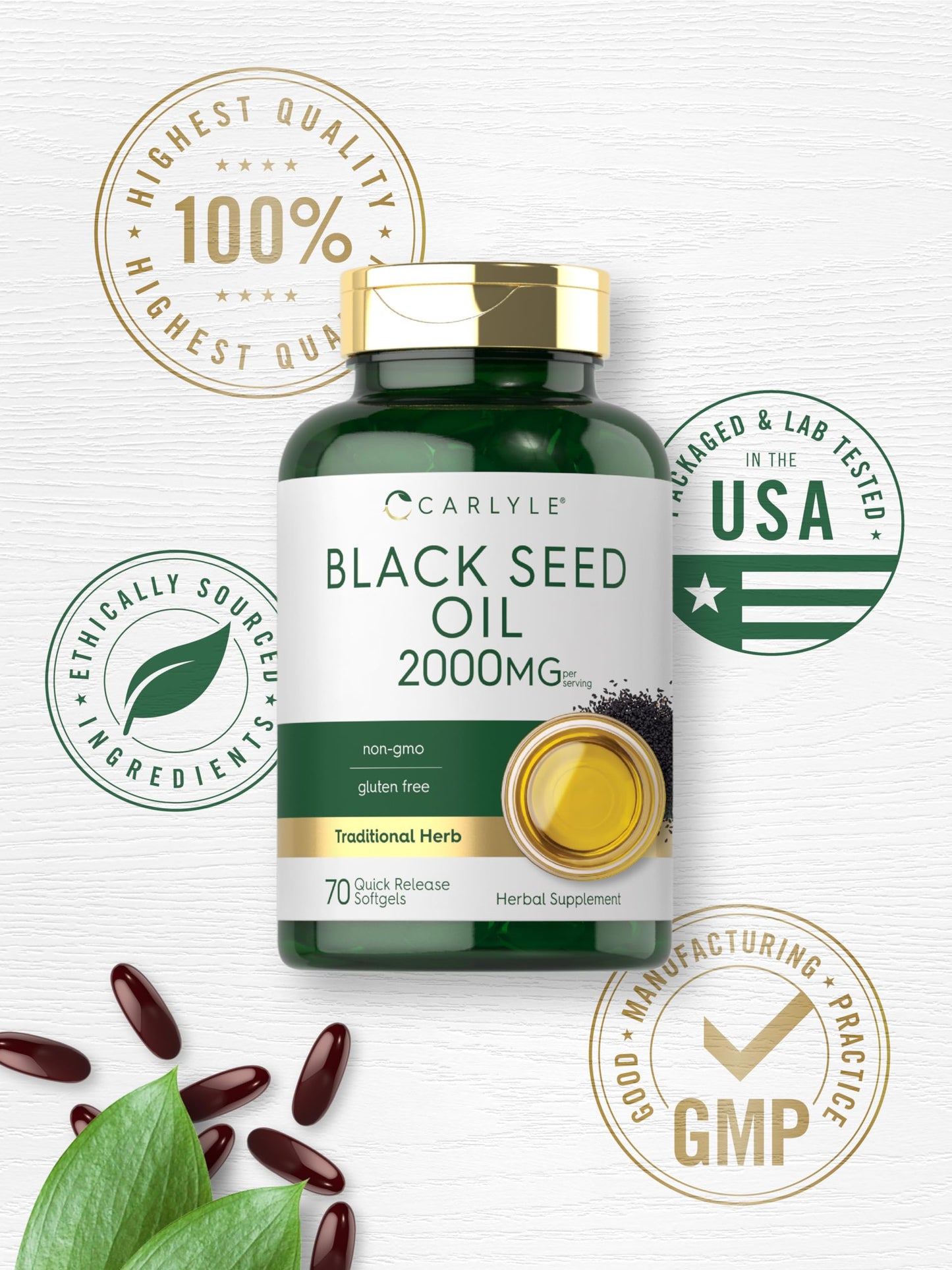 Carlyle Black Seed Oil Softgel Capsules 2000mg | 70 Softgels | Non-GMO & Gluten Free | for Women & Men