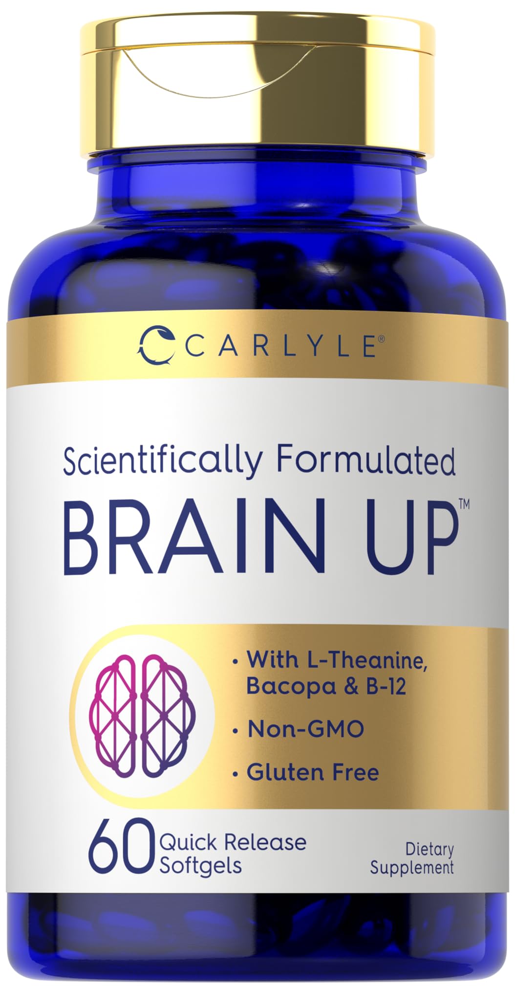 Carlyle Brain Up – 60 Softgels | L-Theanine, Bacopa & B-12 | Non-GMO, Gluten Free