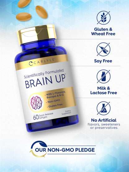 Carlyle Brain Up – 60 Softgels | L-Theanine, Bacopa & B-12 | Non-GMO, Gluten Free