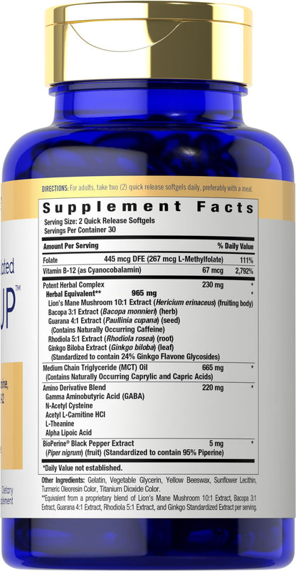 Carlyle Brain Up – 60 Softgels | L-Theanine, Bacopa & B-12 | Non-GMO, Gluten Free