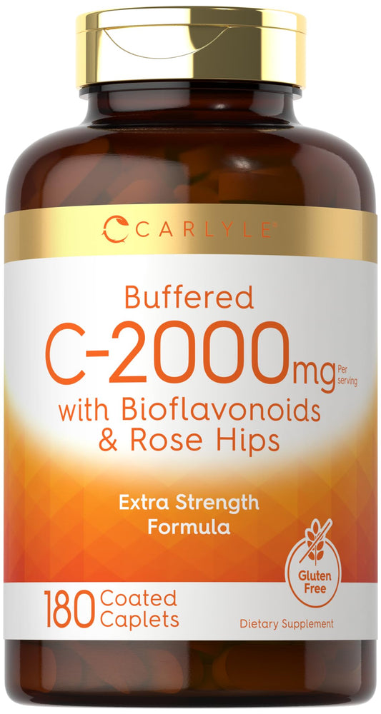 Carlyle Buffered Vitamin C 2000mg | 180 Caplets | Rose Hips & Bioflavonoids BritishVita | Premium UK Vitamins & Wellness Supplements