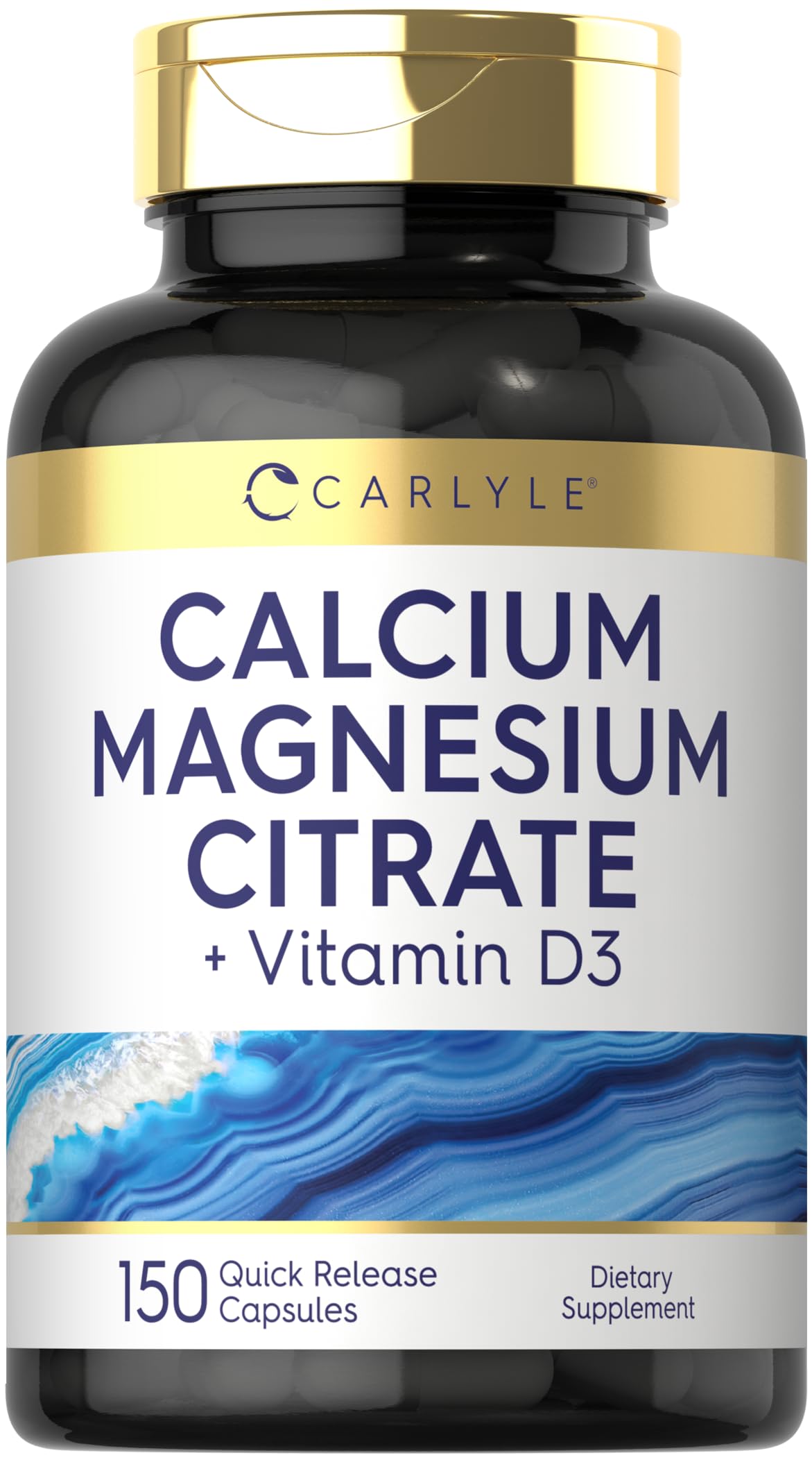 Carlyle Calcium Magnesium Citrate with Vitamin D3 – 150 Capsules (Non-GMO, Gluten Free)