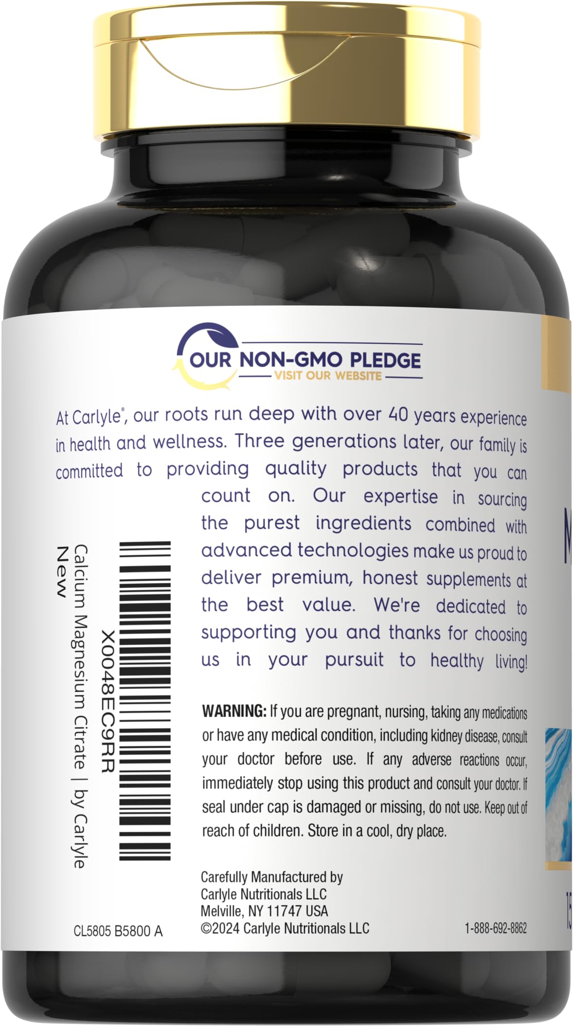 Carlyle Calcium Magnesium Citrate with Vitamin D3 – 150 Capsules (Non-GMO, Gluten Free)