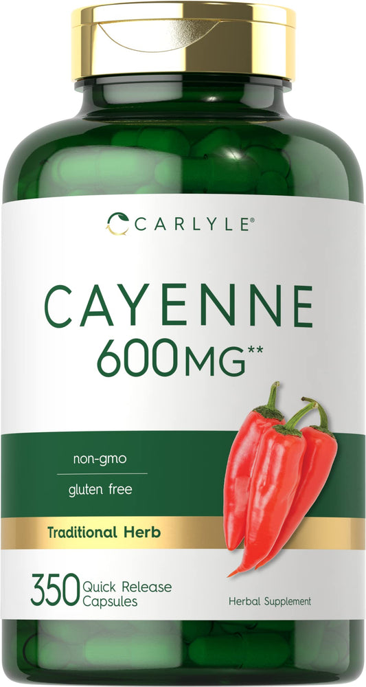 Carlyle Cayenne Pepper Capsules 600mg | 350 Pills | Non-GMO, Gluten Free Supplement BritishVita | Premium UK Vitamins & Wellness Supplements