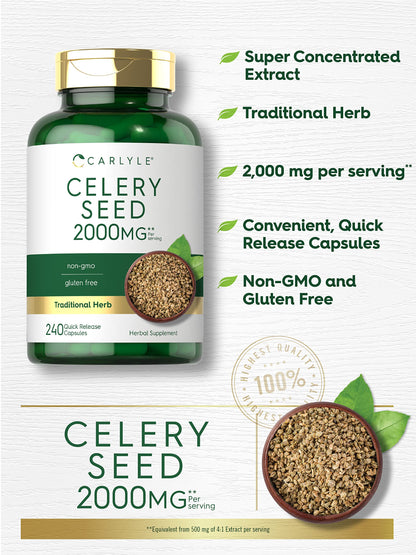 Carlyle Celery Seed Extract Capsules - 2000mg, 240 Count | Non-GMO & Gluten Free