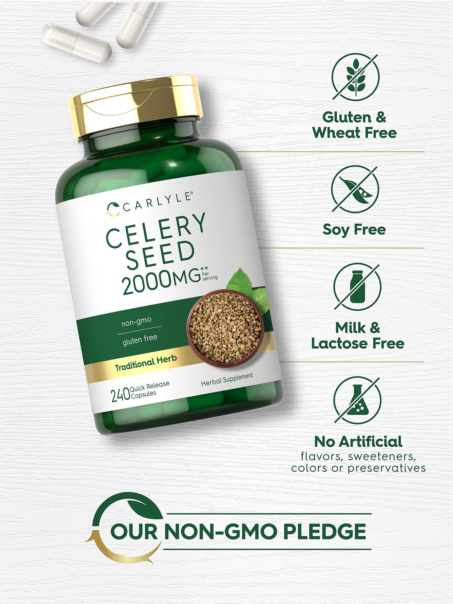 Carlyle Celery Seed Extract Capsules - 2000mg, 240 Count | Non-GMO & Gluten Free