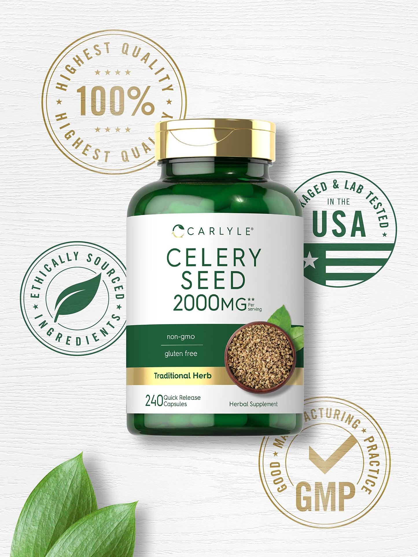 Carlyle Celery Seed Extract Capsules - 2000mg, 240 Count | Non-GMO & Gluten Free