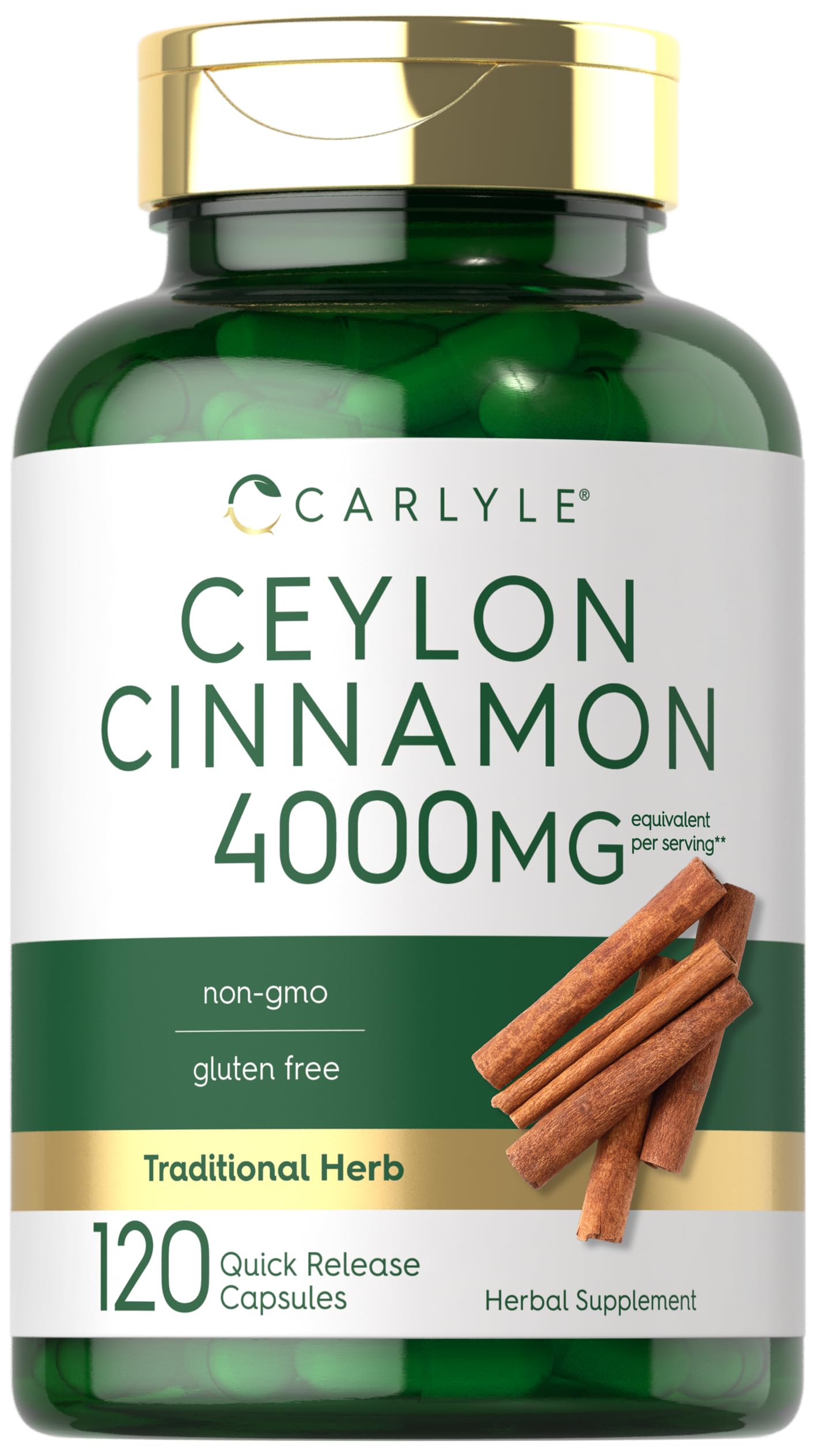 Carlyle Ceylon Cinnamon Capsules 4000 mg | 120 Count | Non-GMO & Gluten Free Supplement