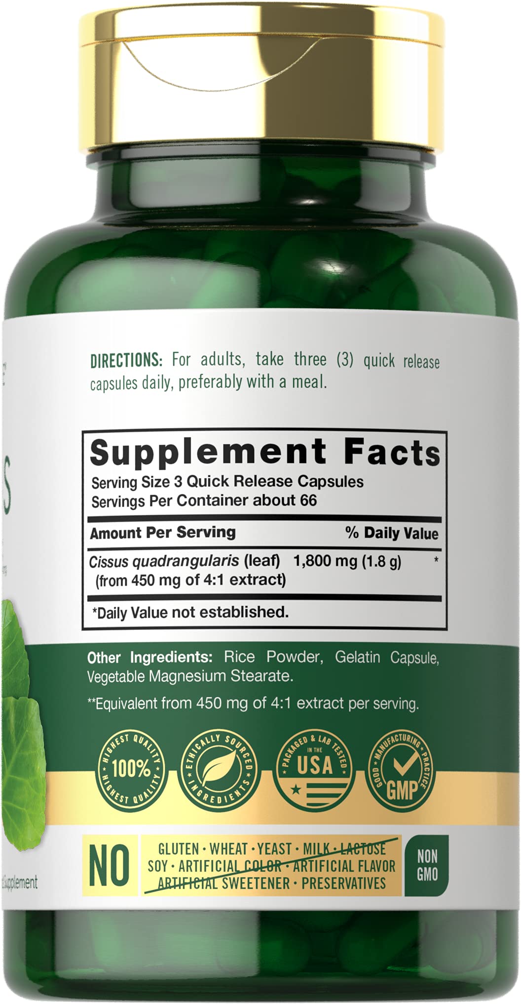 Carlyle Cissus Quadrangularis 1800mg | 200 Capsules | Non-GMO & Gluten Free
