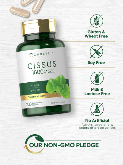 Carlyle Cissus Quadrangularis 1800mg | 200 Capsules | Non-GMO & Gluten Free