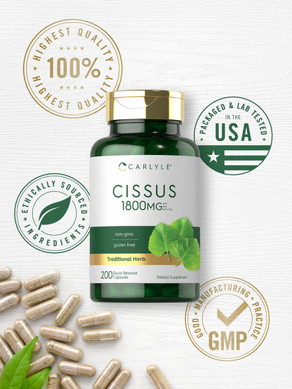 Carlyle Cissus Quadrangularis 1800mg | 200 Capsules | Non-GMO & Gluten Free