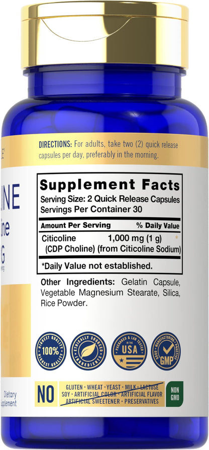 Carlyle Citicoline CDP Choline 1000mg - 60 Capsules | Non-GMO, Gluten Free