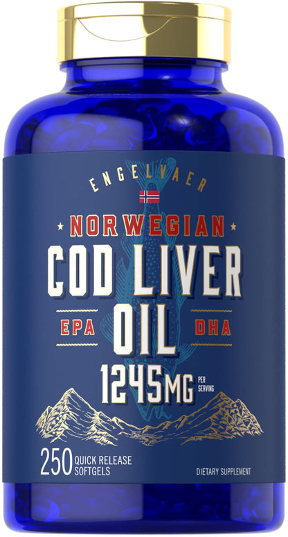Carlyle Cod Liver Oil Softgels 1245mg – 250 Count – Norwegian, Non-GMO, Gluten Free