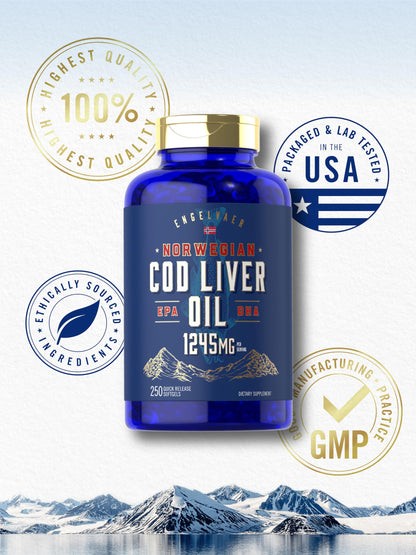 Carlyle Cod Liver Oil Softgels 1245mg – 250 Count – Norwegian, Non-GMO, Gluten Free