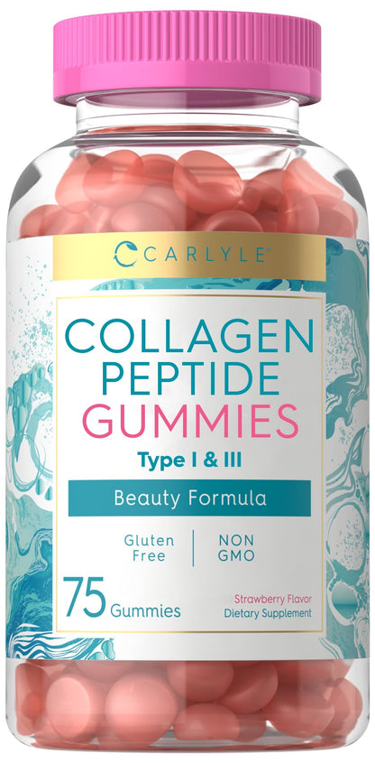 Carlyle Collagen Gummies – Strawberry Beauty Supplement with Type 1 & 3 Hydrolyzed Collagen | Non-GMO & Gluten Free