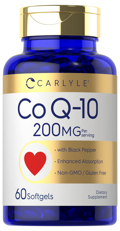 Carlyle CoQ10 200mg Softgels – 60 Count | Enhanced Absorption, Gluten Free, Non-GMO