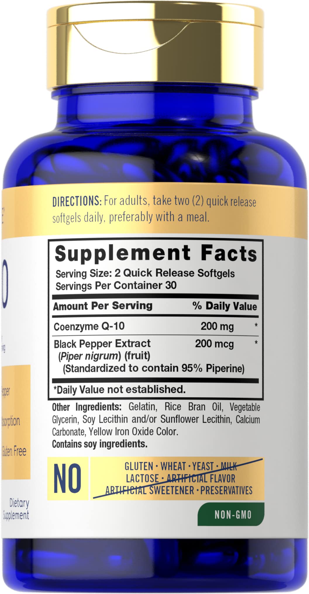 Carlyle CoQ10 200mg Softgels – 60 Count | Enhanced Absorption, Gluten Free, Non-GMO