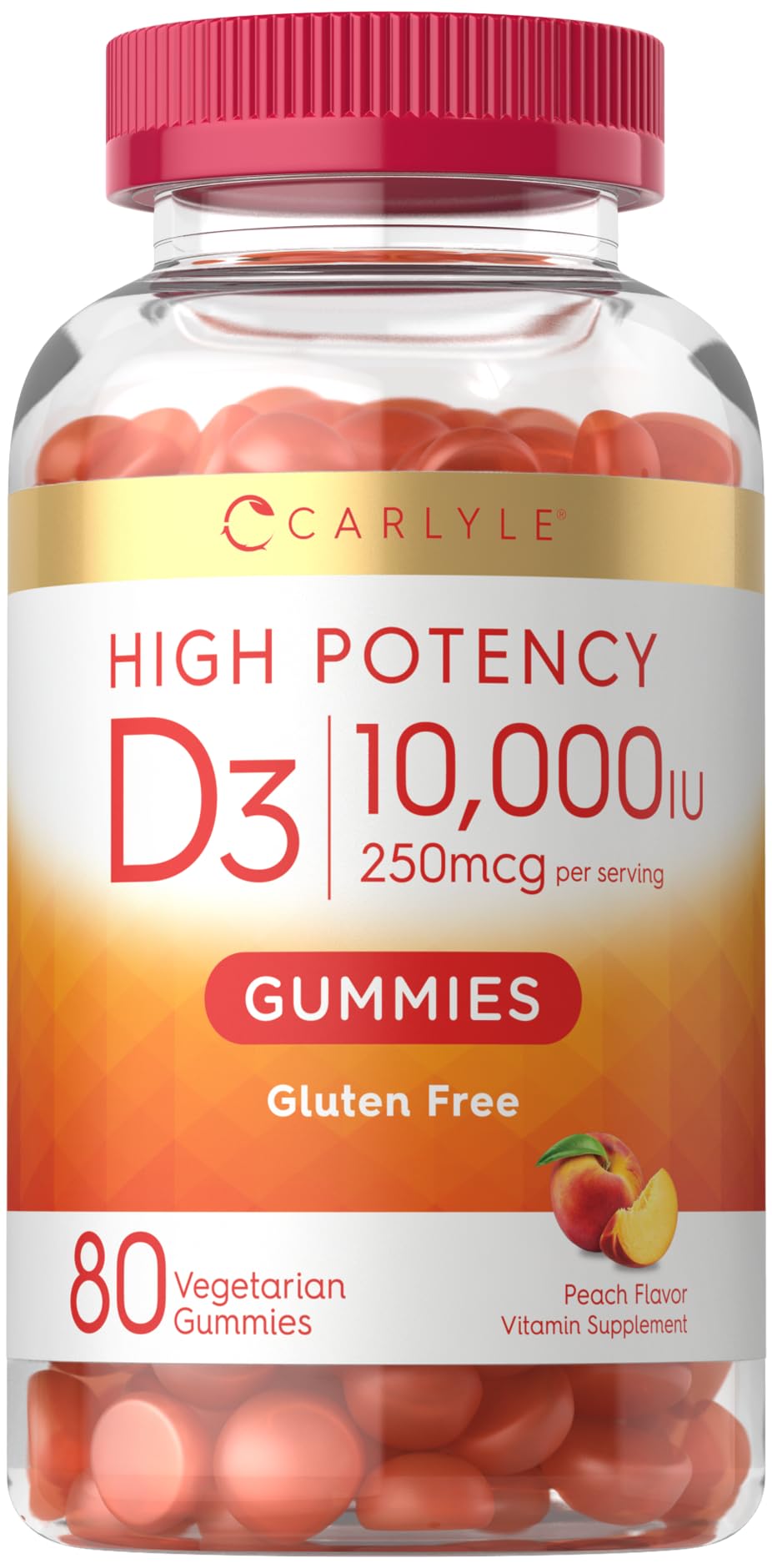 Carlyle Vitamin D3 10000iu Gummies – Peach, 80 Count | Vegetarian & Non-GMO