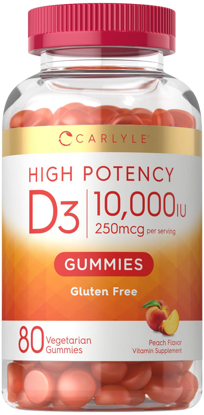 Carlyle Vitamin D3 10000iu Gummies – Peach, 80 Count | Vegetarian & Non-GMO