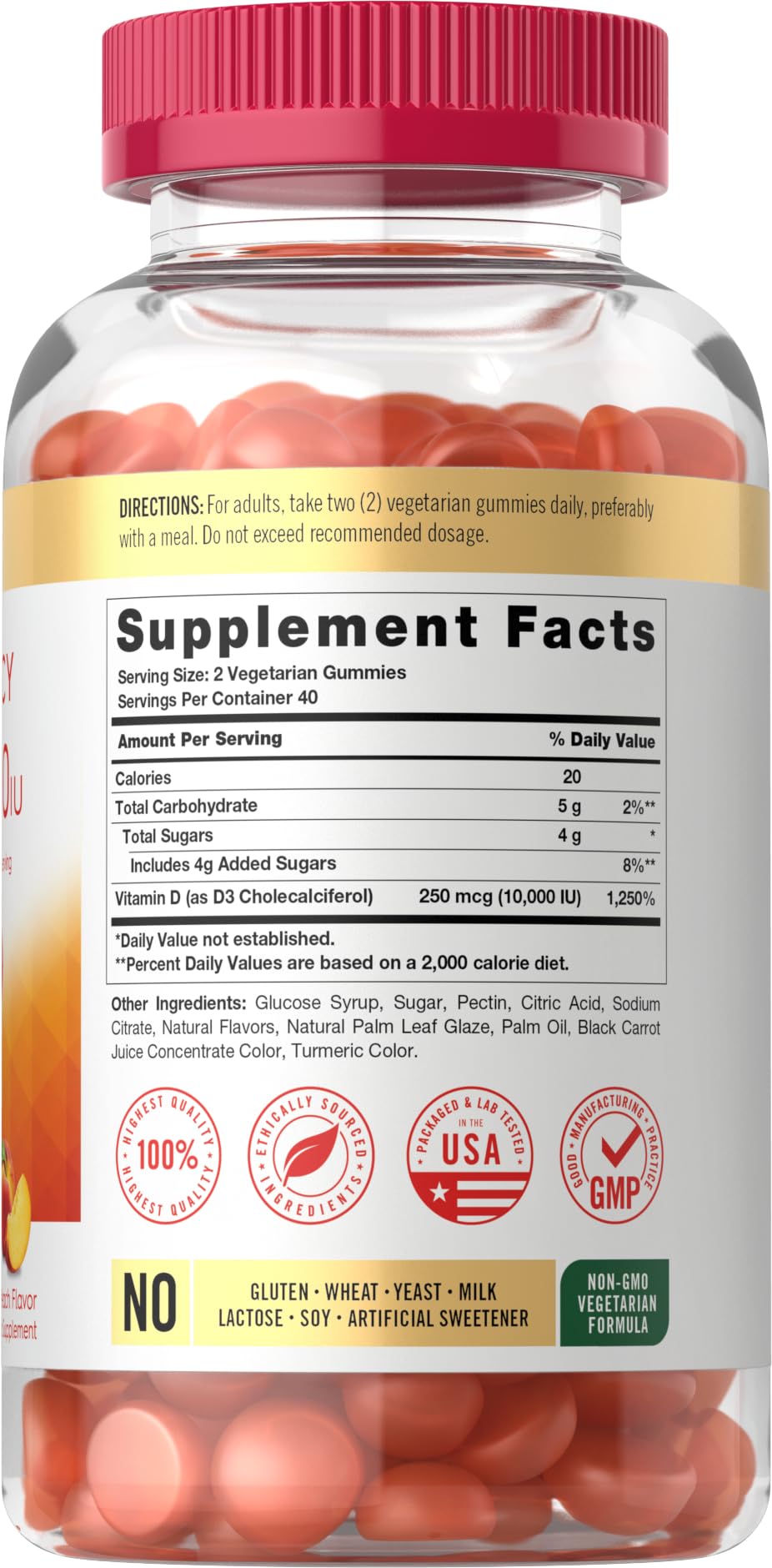 Carlyle Vitamin D3 10000iu Gummies – Peach, 80 Count | Vegetarian & Non-GMO