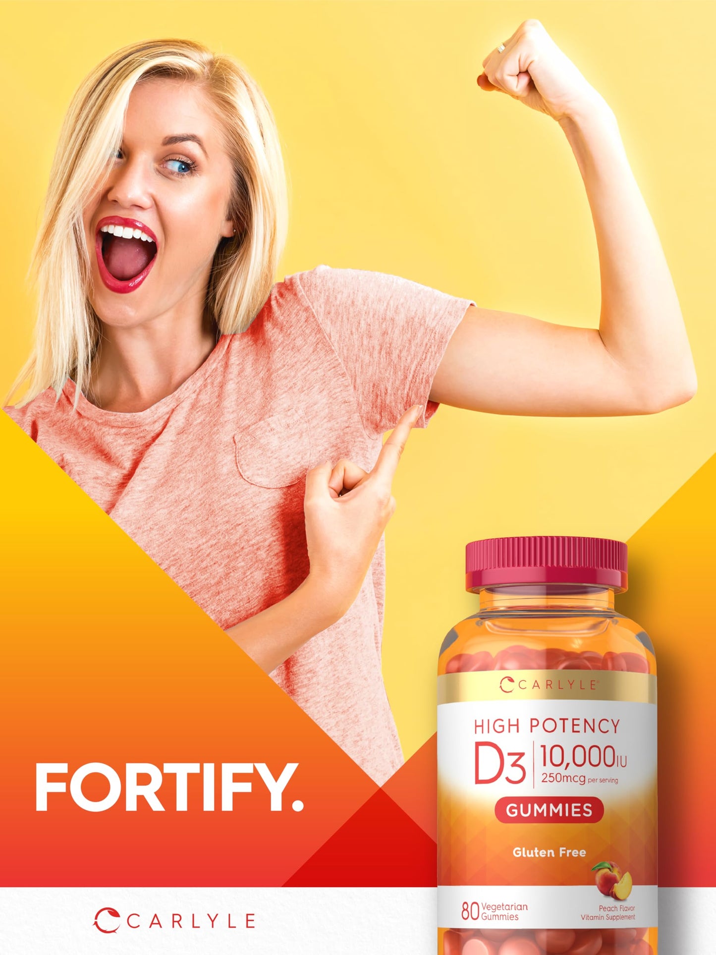 Carlyle Vitamin D3 10000iu Gummies – Peach, 80 Count | Vegetarian & Non-GMO