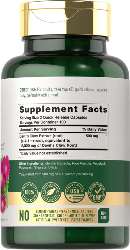 Carlyle Devils Claw 2000 mg | 200 Capsules | Gluten Free & Non-GMO