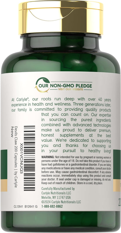 Carlyle Devils Claw 2000 mg | 200 Capsules | Gluten Free & Non-GMO